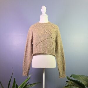 Cozy Cropped Crewneck Sweater in Multicolour Tan XS